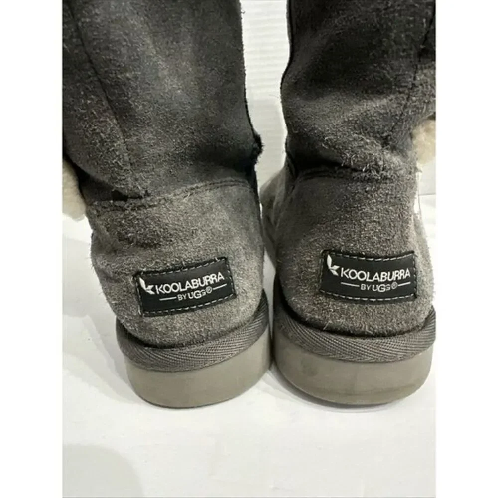 Koolaburra By Ugg Sz 8‎ Gray Suede Button Boots 8M Faux Fur Mid Calf